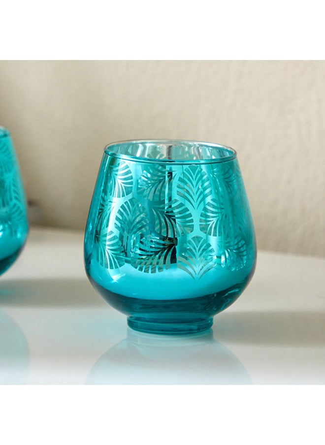 Home Box - Zoha 2-Piece Leaf Print Egg Shape Tealight Holder Set 9 x 9.5 x 9.5 cm - Image 1