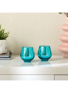 Zoha 2-Piece Leaf Print Egg Shape Tealight Holder Set 9 x 9.5 x 9.5 cm