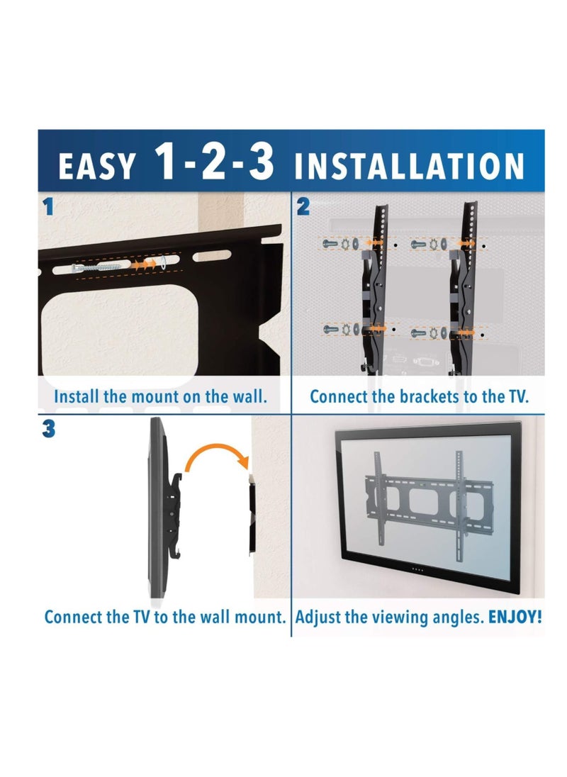 ELTRAZONE Tilting TV Wall Mount Bracket For Samsung Sony Vizio LG Panasonic TCL Element 32 40 42 47 50 55 60 65 Inch TVs VESA 200x200 400x400 600x400, 750x450 Compatible Premium Tilt 175 Lbs  - Image 3