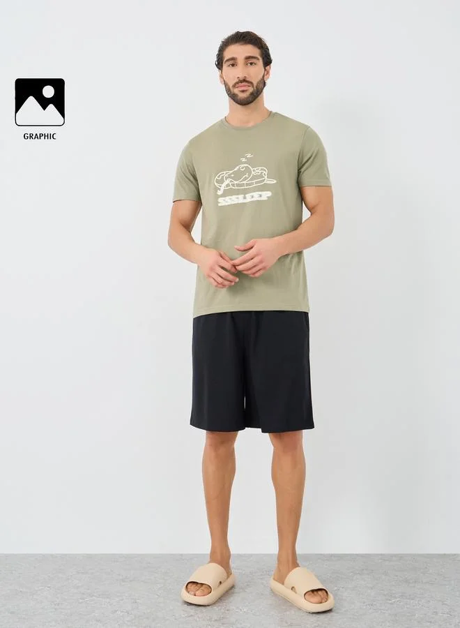 Styli Styli Graphic Print T-Shirt and Shorts Pyjama Set