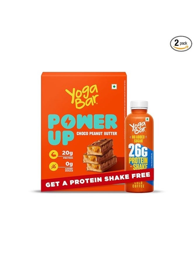 Yogabar Power Up Choco Peanut Butter Proteins Bar, 20g Protein, No Added Sugar with Cold Coffee Protein Shake - Image 1