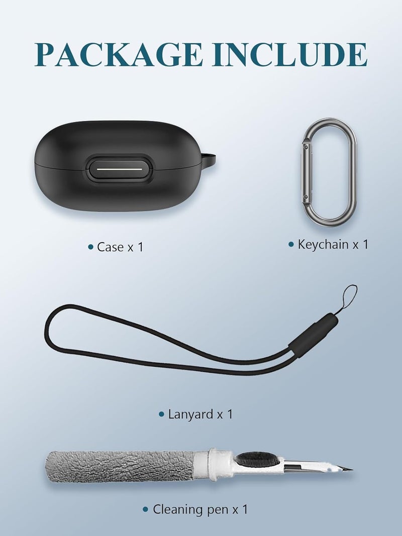 WUNIAK Case for Soundcore by Anker Sport X20 Earbuds, Soft Silicone Protective Portable Scratch Shock Resistant Shell with Cleaner Kit & Carabiner & Lanyard，Black - Image 2