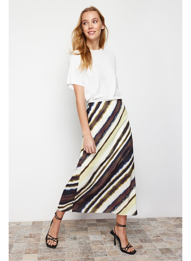 trendyol Multicolored Satin Patterned A-line Midi Woven Skirt TWOSS24ET00072  - Image 2