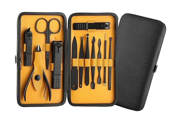 MOOZICO MOOZICO 12 IN 1 Stainless Steel Manicure Set Nail Cutter Nail Scissors Grooming Kit with Peeling Knife Nail Cleaning Knife Acne needle Blackhead Tool With Leather Travel Case - Image 1