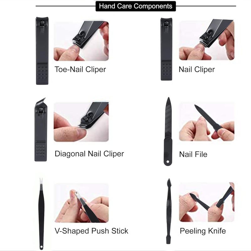 MOOZICO MOOZICO 12 IN 1 Stainless Steel Manicure Set Nail Cutter Nail Scissors Grooming Kit with Peeling Knife Nail Cleaning Knife Acne needle Blackhead Tool With Leather Travel Case - Image 5