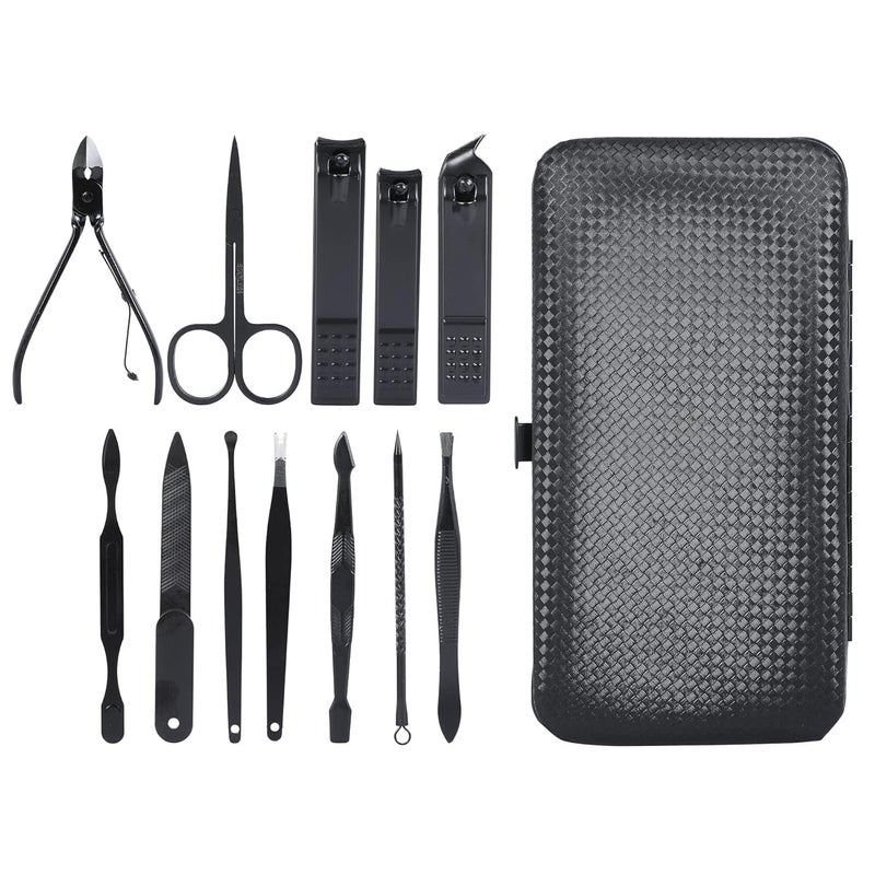 MOOZICO MOOZICO 12 IN 1 Stainless Steel Manicure Set Nail Cutter Nail Scissors Grooming Kit with Peeling Knife Nail Cleaning Knife Acne needle Blackhead Tool With Leather Travel Case - Image 2