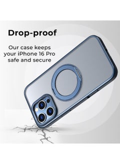 glassology iPhone 16 Pro 360° Rotate Ring Stand MagSafe Case Shockproof Wireless Charging Compatible Adjustable Kickstand (Blue)  - Image 3