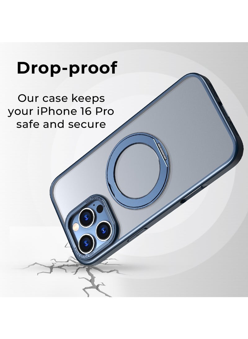 glassology - iPhone 16 Pro 360° Rotate Ring Stand MagSafe Case Shockproof Wireless Charging Compatible Adjustable Kickstand (Blue) - Image 1