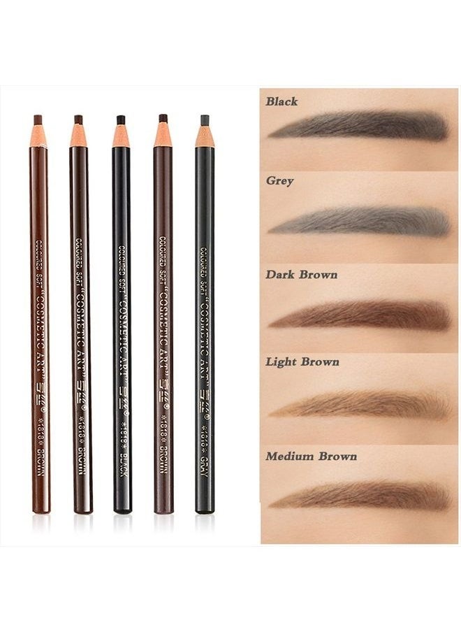 Queenland - 5 COLORS Set Eyebrow Pencil Drawing Eye Brow Pen Peel Off Makeup Cosmetic - Image 1