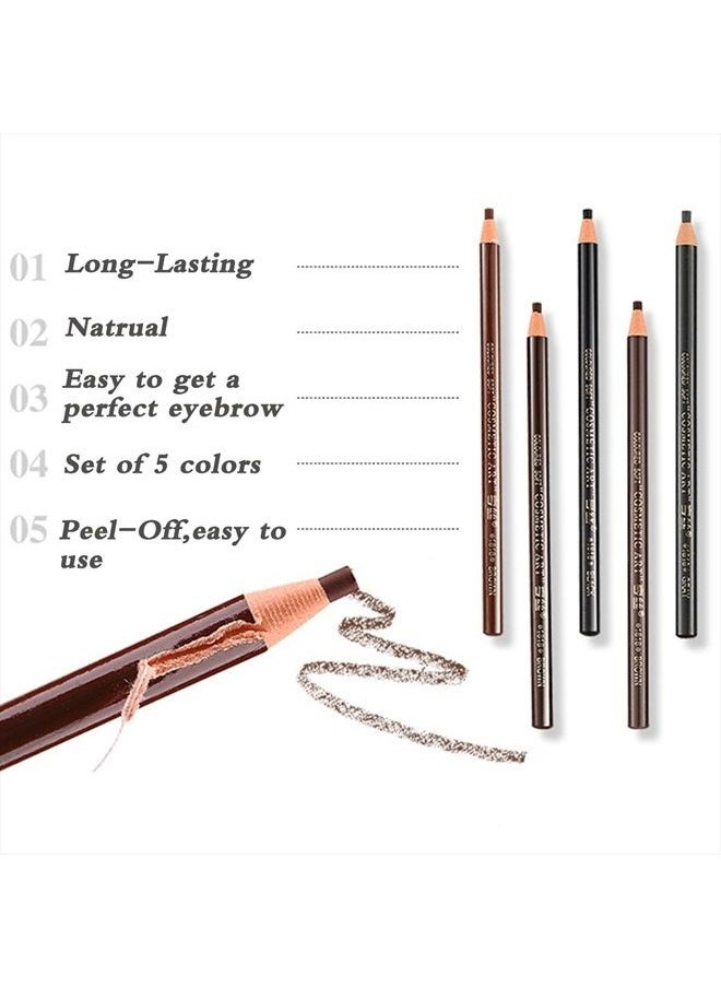Queenland - 5 COLORS Set Eyebrow Pencil Drawing Eye Brow Pen Peel Off Makeup Cosmetic - Image 1