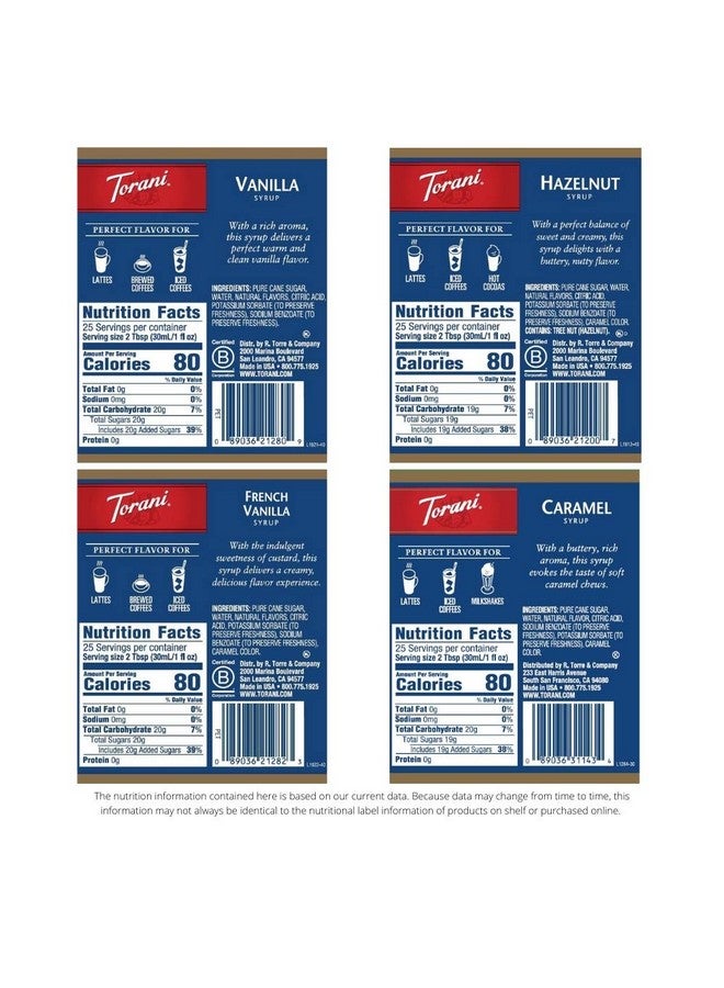 Torani Variety Pack Caramel, French Vanilla, Vanilla & Hazelnut, 25.4 Ounces (Pack of 4) - Image 3