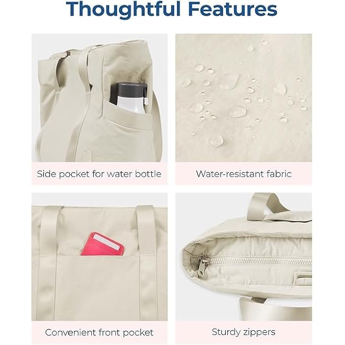 rayihni Womens Tote Bag with Zipper 39 x 31 x 155 cm Laptop Shoulder Handbag Yoga Gym Bag with Yoga Mat Buckle Ideal for Sports Work and Daily Use Medium Beige - Image 5