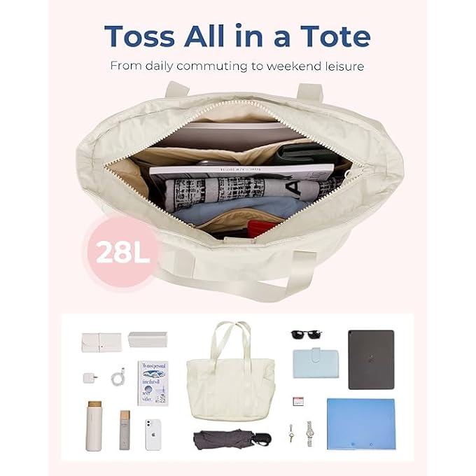 rayihni Womens Tote Bag with Zipper 39 x 31 x 155 cm Laptop Shoulder Handbag Yoga Gym Bag with Yoga Mat Buckle Ideal for Sports Work and Daily Use Medium Beige - Image 3