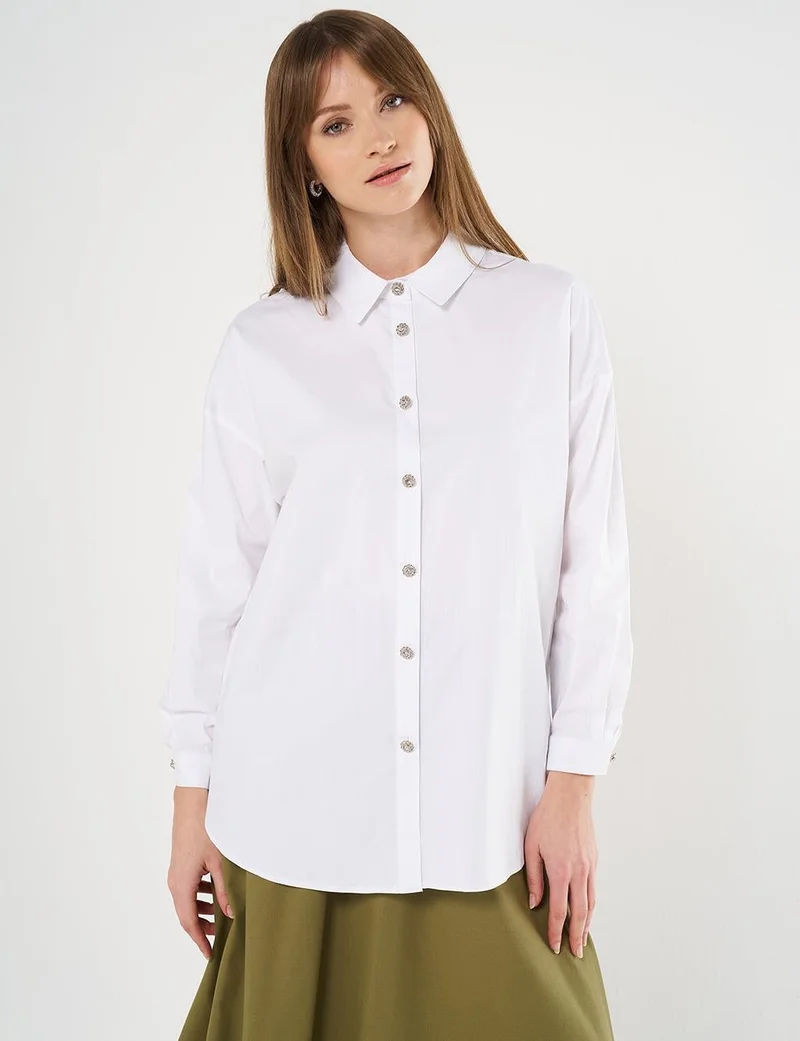 كايرا تونيك بوبلين برباط خلفي أبيض ناصع