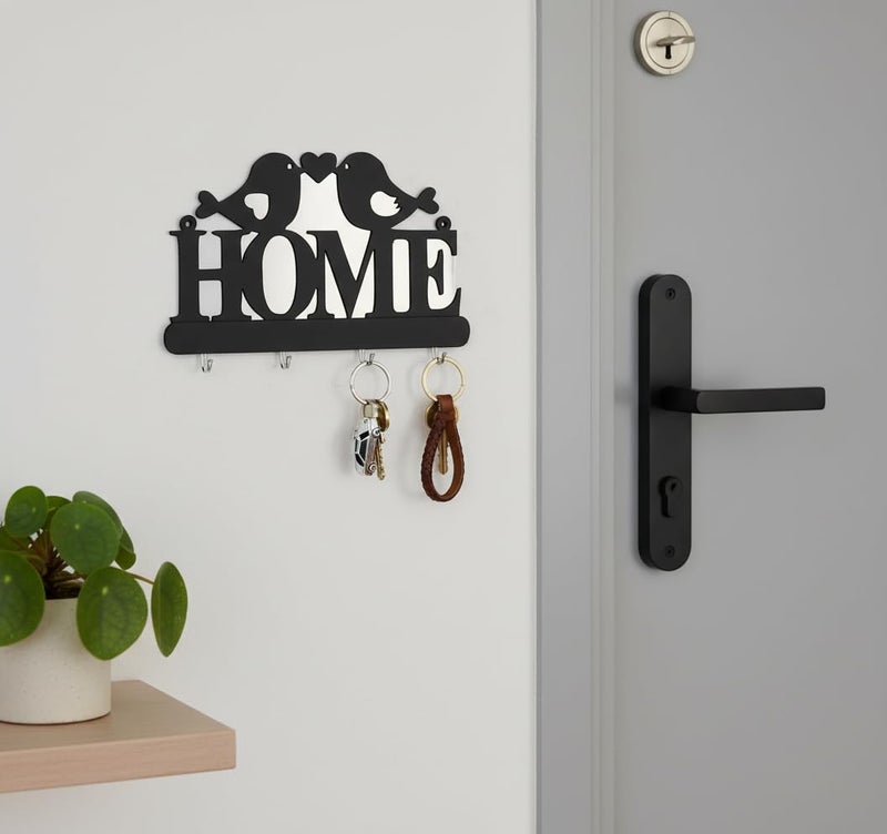 HFR Artech Home Design with Lovebirds Wall Decor MDF Wall Key Hanger with 4 Hooks 25x15cm Magic Hanging Strong Double Face Adhesive No Nails No Crushing 1 Piece Royal Black - Image 4