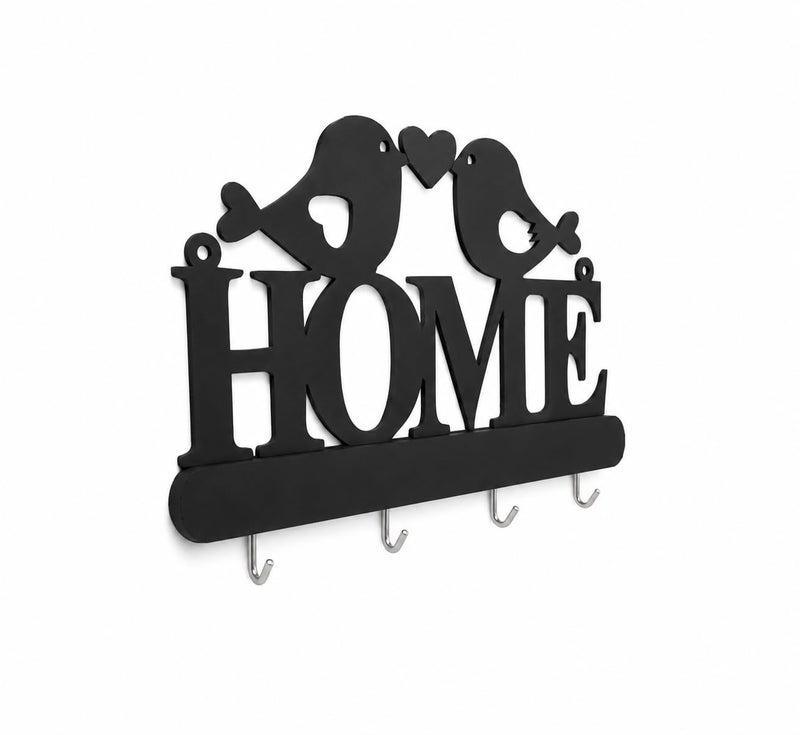 HFR Artech Home Design with Lovebirds Wall Decor MDF Wall Key Hanger with 4 Hooks 25x15cm Magic Hanging Strong Double Face Adhesive No Nails No Crushing 1 Piece Royal Black - Image 3