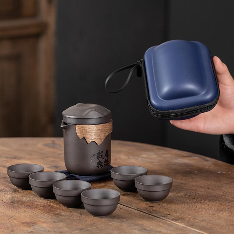 High-End Portable Travel Tea Set Purple Sand Glass Express Customer Fair Cup One Pot Six Cups Tea Separation Cup Whole Suit - Image 3