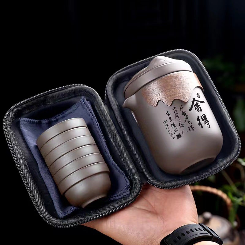 High-End Portable Travel Tea Set Purple Sand Glass Express Customer Fair Cup One Pot Six Cups Tea Separation Cup Whole Suit - Image 2