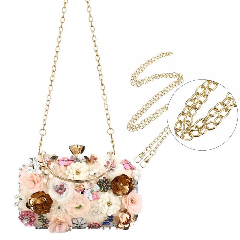 Gets Sequins Floral Handbag Rose Nude Clutch Purses and Handbags for Women Wedding Prom Banquet Party 3D Sequins Evening Handbag (White-1) - Image 2