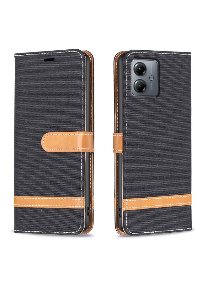 S-TOP Case For Motorola Moto G14 4G Color Block Denim Texture Leather Phone Case - Image 1