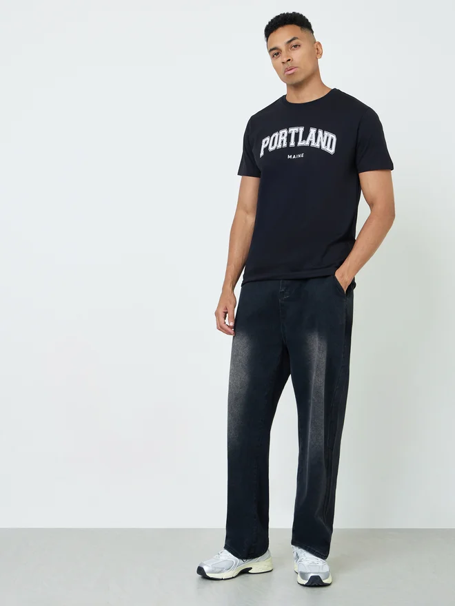 Styli Styli Men Text Print Regular Fit Jersey T-Shirt