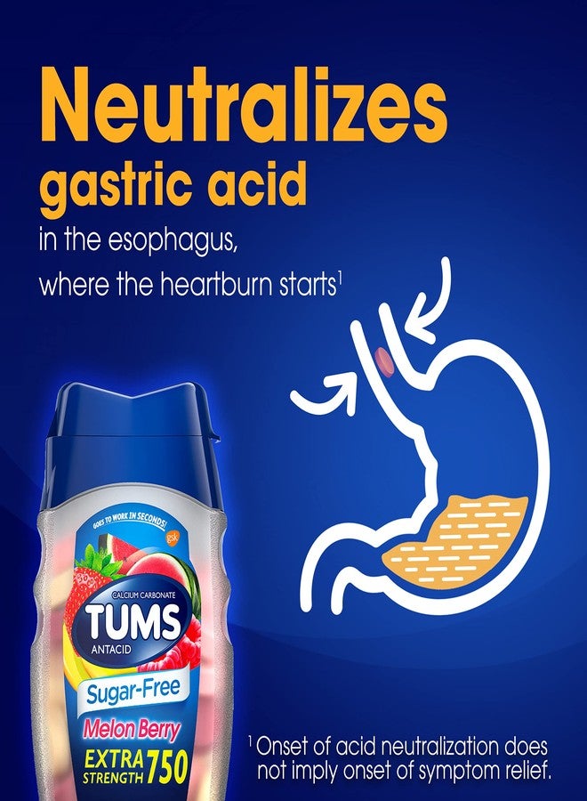 TUMS أقراص تومس المضادة للحموضة القابلة للمضغ خالية من السكر بتركيز إضافي لتخفيف حرقة المعدة، بنكهة البطيخ والتوت - 80 حبة - Image 4