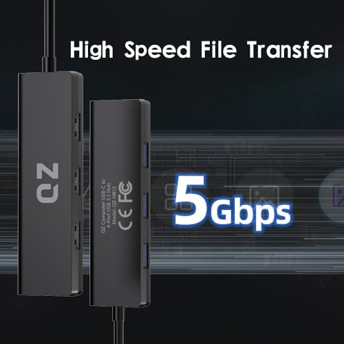 QZ [USB 3.1 Gen 1, 5Gbps] QZ USB Type C Hub for Next Gen Office Work Station, 4 Ports, USB C Hub, USB 3.1 Gen 1 for PC, Laptop and Phones [6 inch Built-in USB Cable] - Image 3