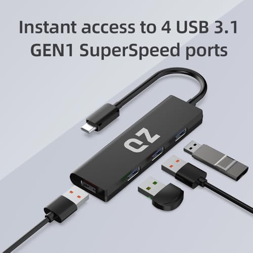 QZ [USB 3.1 Gen 1, 5Gbps] QZ USB Type C Hub for Next Gen Office Work Station, 4 Ports, USB C Hub, USB 3.1 Gen 1 for PC, Laptop and Phones [6 inch Built-in USB Cable] - Image 2