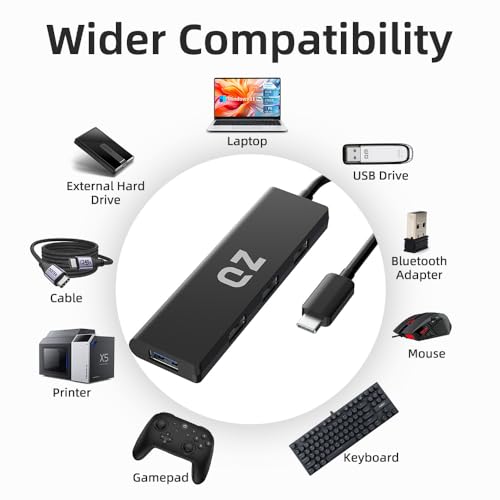 QZ [USB 3.1 Gen 1, 5Gbps] QZ USB Type C Hub for Next Gen Office Work Station, 4 Ports, USB C Hub, USB 3.1 Gen 1 for PC, Laptop and Phones [6 inch Built-in USB Cable] - Image 5