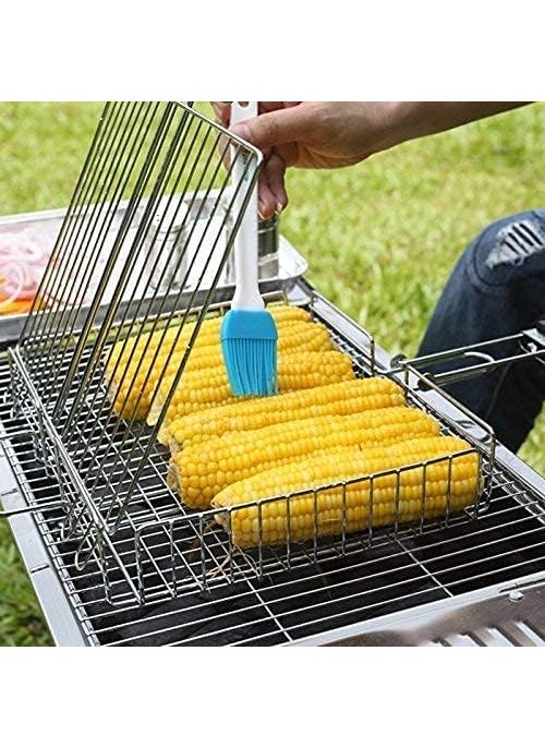 COSKIRA COSKIRA Double Adjustable Barbecue Grill Grill Barbecue Net Portable Grill Tool for Grilling Fish Vegetable Steel Wooden Handle Barbecue Tool Removable Fish Clip Basket for Fish Steak Vegetable_1  - Image 2