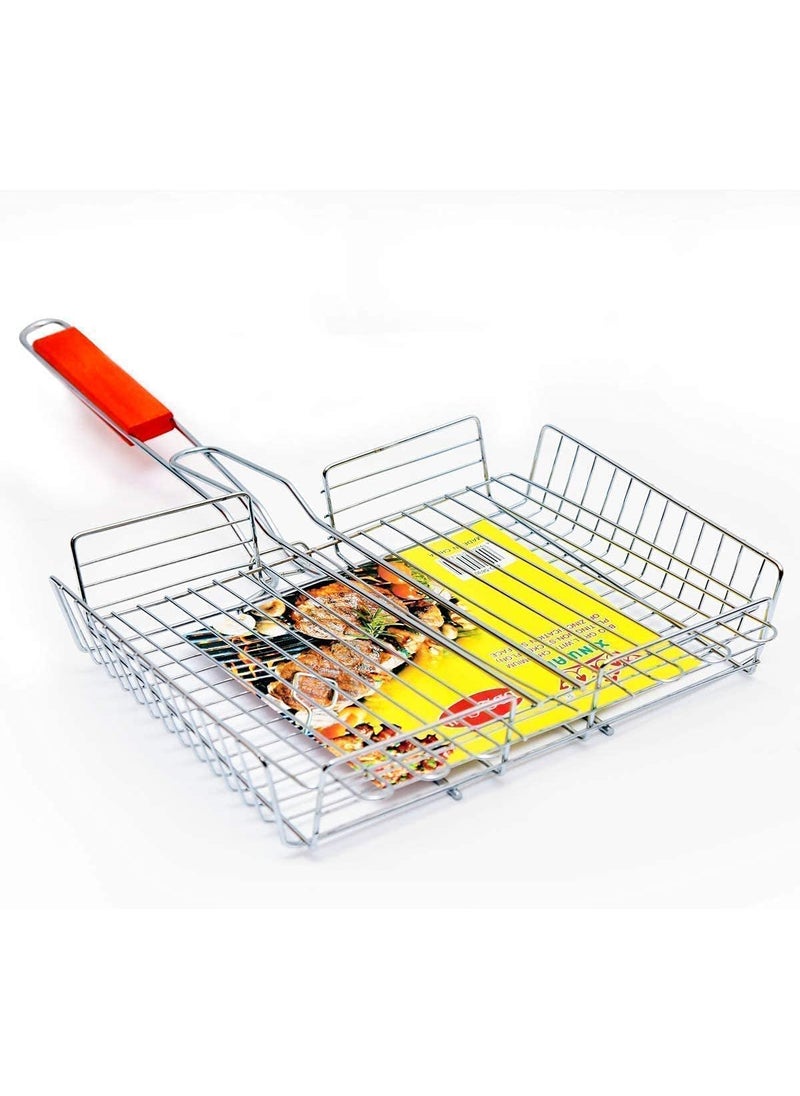 COSKIRA COSKIRA Double Adjustable Barbecue Grill Grill Barbecue Net Portable Grill Tool for Grilling Fish Vegetable Steel Wooden Handle Barbecue Tool Removable Fish Clip Basket for Fish Steak Vegetable_1  - Image 1
