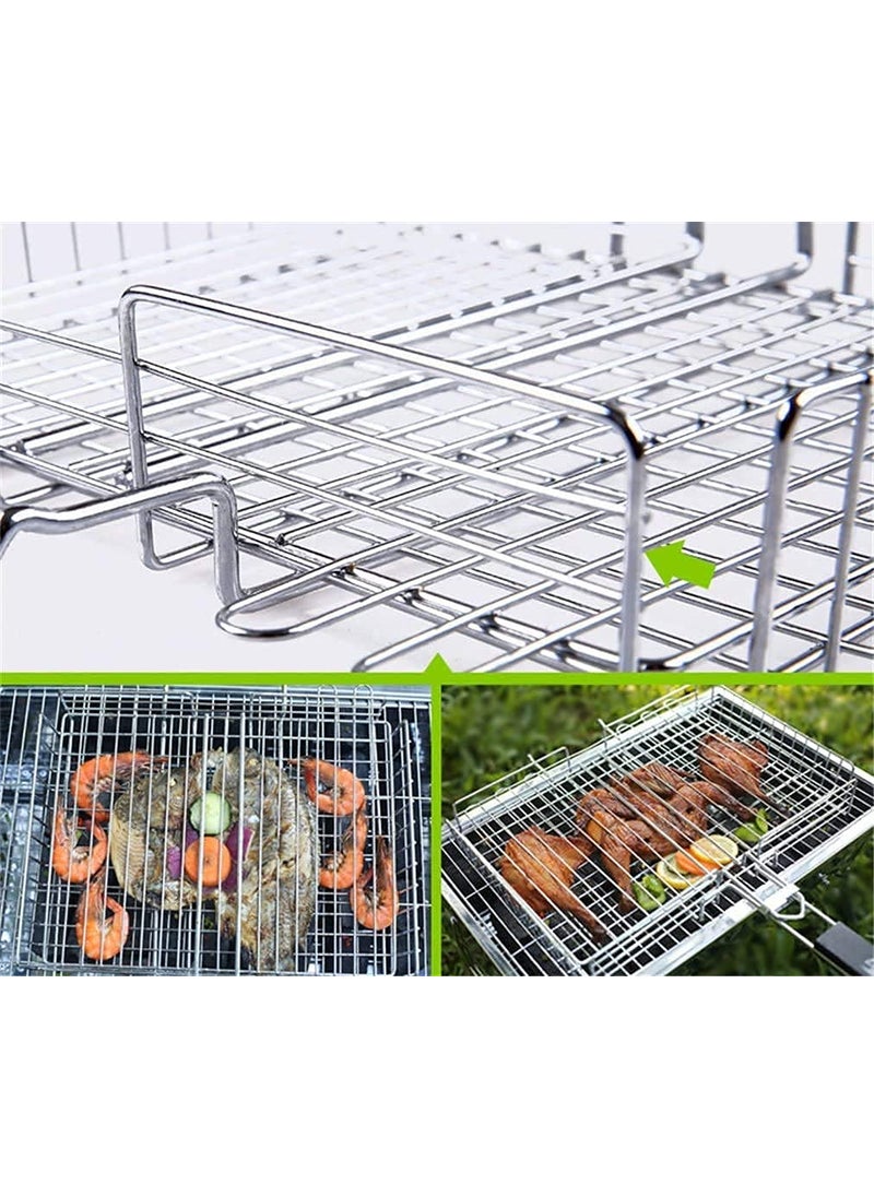 COSKIRA COSKIRA Double Adjustable Barbecue Grill Grill Barbecue Net Portable Grill Tool for Grilling Fish Vegetable Steel Wooden Handle Barbecue Tool Removable Fish Clip Basket for Fish Steak Vegetable_1  - Image 5