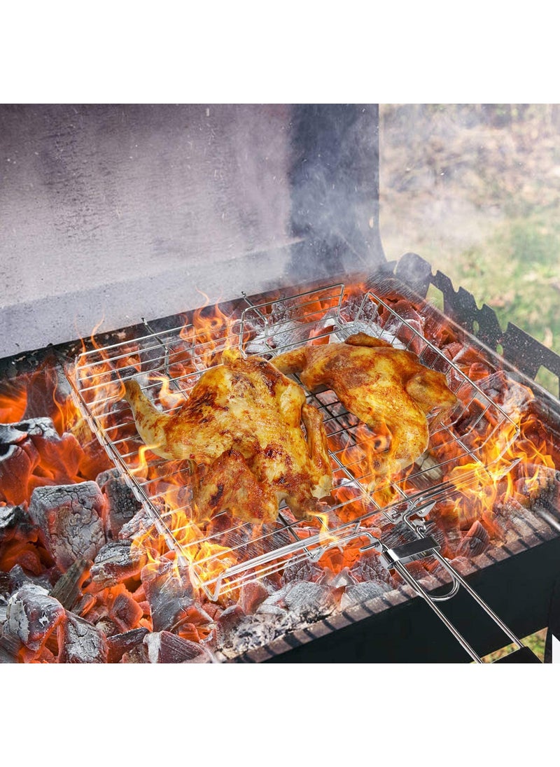 COSKIRA COSKIRA Double Adjustable Barbecue Grill Grill Barbecue Net Portable Grill Tool for Grilling Fish Vegetable Steel Wooden Handle Barbecue Tool Removable Fish Clip Basket for Fish Steak Vegetable_1  - Image 3