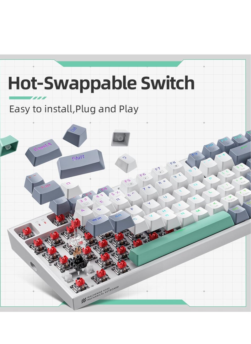 MACHENIKE - Gaming Keyboard Red Switch 94 Keys (K500), Mechanical Keyboard with RGB Backlit Hot Swap USB-C Wired PBT Keycaps Green - Image 1