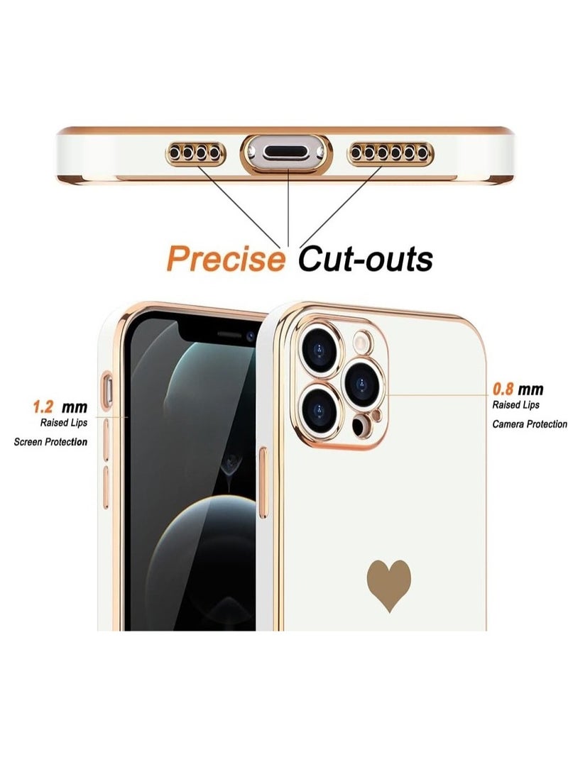 WRISTWISE Case Cover for iPhone 12 Pro Max for Women Girl Cute Love-Heart Luxury Bling Plating Soft Back Cover Raised Camera Protection Bumper Silicone Shockproof Phone Case for iPhone 12 Pro Max, White - Image 2