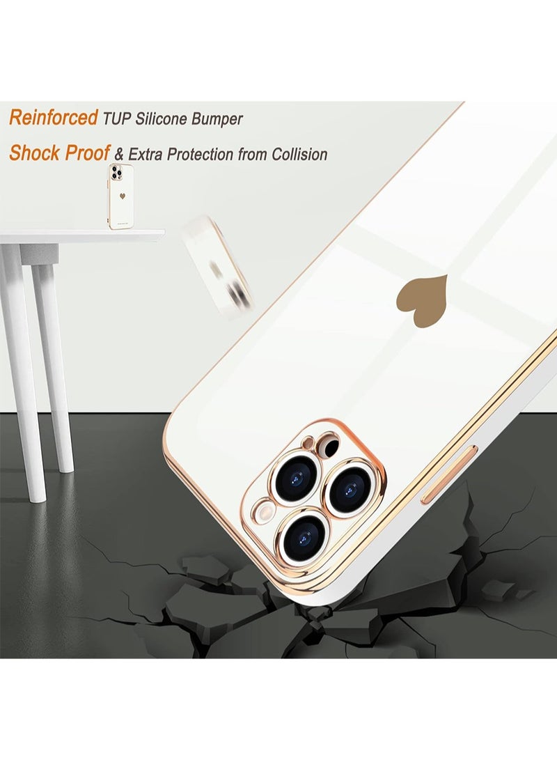 WRISTWISE Case Cover for iPhone 12 Pro Max for Women Girl Cute Love-Heart Luxury Bling Plating Soft Back Cover Raised Camera Protection Bumper Silicone Shockproof Phone Case for iPhone 12 Pro Max, White - Image 4