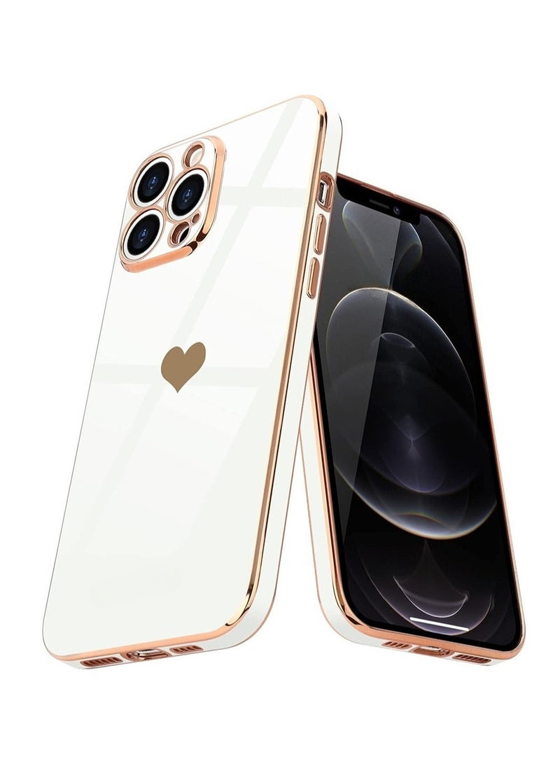 WRISTWISE Case Cover for iPhone 12 Pro Max for Women Girl Cute Love-Heart Luxury Bling Plating Soft Back Cover Raised Camera Protection Bumper Silicone Shockproof Phone Case for iPhone 12 Pro Max, White - Image 1