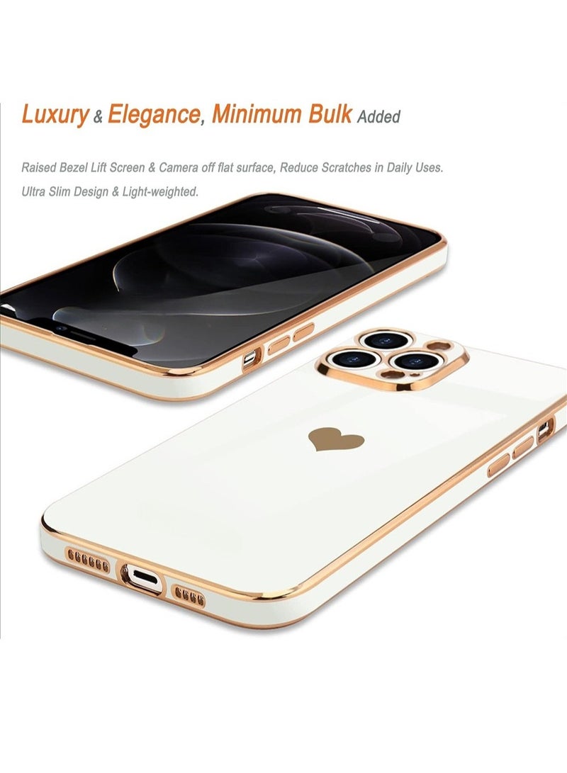 WRISTWISE Case Cover for iPhone 12 Pro Max for Women Girl Cute Love-Heart Luxury Bling Plating Soft Back Cover Raised Camera Protection Bumper Silicone Shockproof Phone Case for iPhone 12 Pro Max, White - Image 3