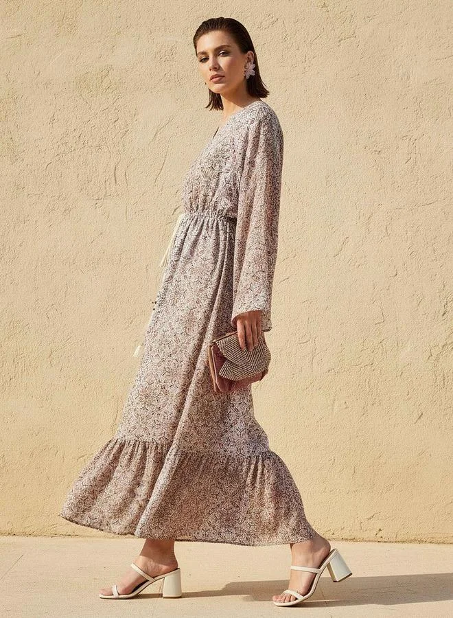 Splash FAV Printed Maxi Kaftan Dress with Front Tie-Up