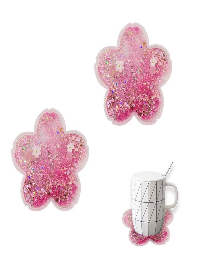 ZUYYON 2 Pack Funny Drink Coasters Sakura Quicksand Coaster Silicone Tea Cup Mats Coffee Coasters Non-Slip Insulation Cup Pad Home Office Table Decor, 5.5 Inches - Image 1