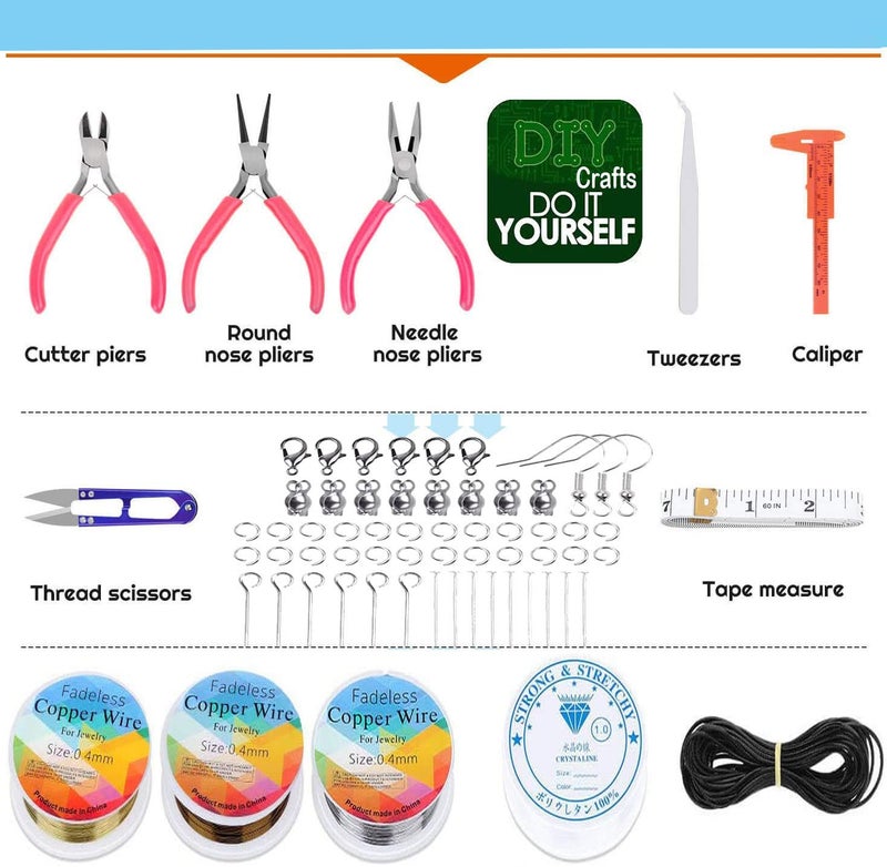 DIY Crafts 1400 Pcs Kit DIY Making Kit Jewelry Making Kit Course Beads Necklace Bracelet Earrings Making Crafts for Adults Beginners Christmas Gift 1400 Pcs Kit DIY Making Kit - Image 3