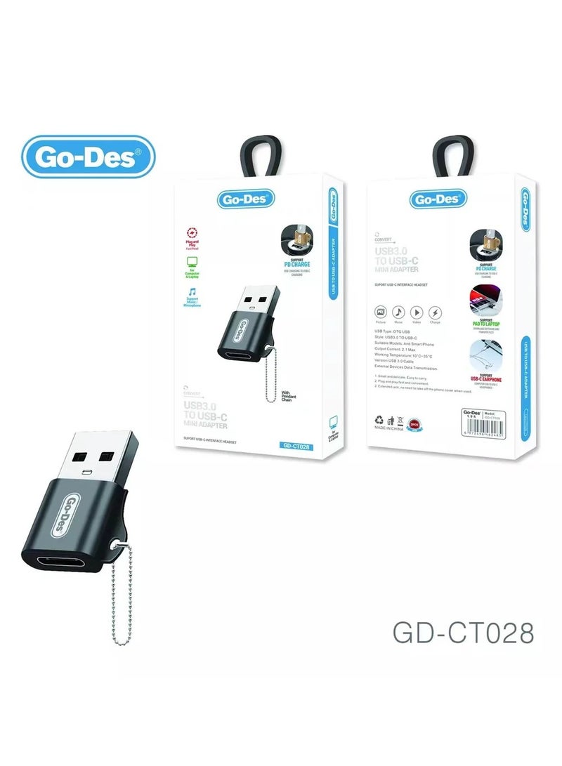 GO-DES USB A Male to Type C Female Connectors Charger Converter Type-C Adaptors Go-Des OTG Converter USB C USB-C to USB Adapter(GD-CT028)