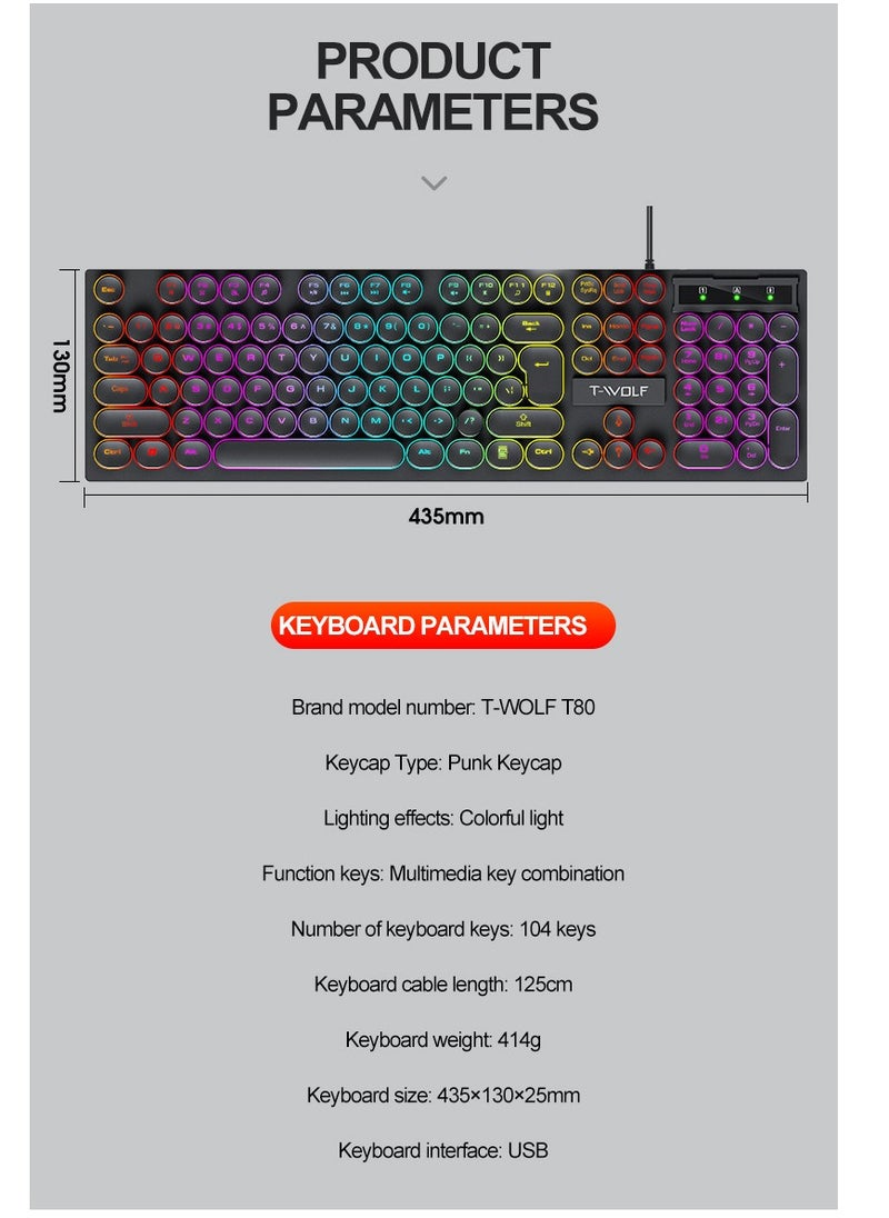 T-WOLF - Mechanical Gaming Keyboard RGB Backlit Volume/Lighting Control Knob Fully Programmable 104-Keys Anti-Ghosting Wired Computer Keyboards for Office/Games,Suitable for PC/Ps4/Xbox Gamers - Image 1
