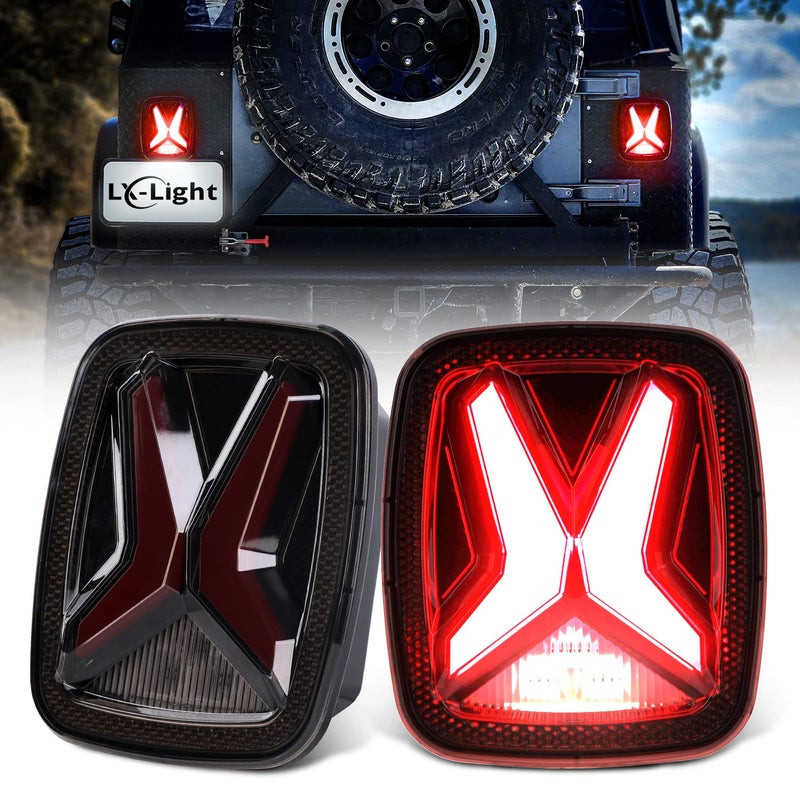 LXLIGHT DOT Smoke X Shape LED Tail Lights Brake Light Turn Signal LED Rear Lights License Plate Lights with EMC Compatible with Jeep Wrangler CJ YJ TJ LXTJBTL001