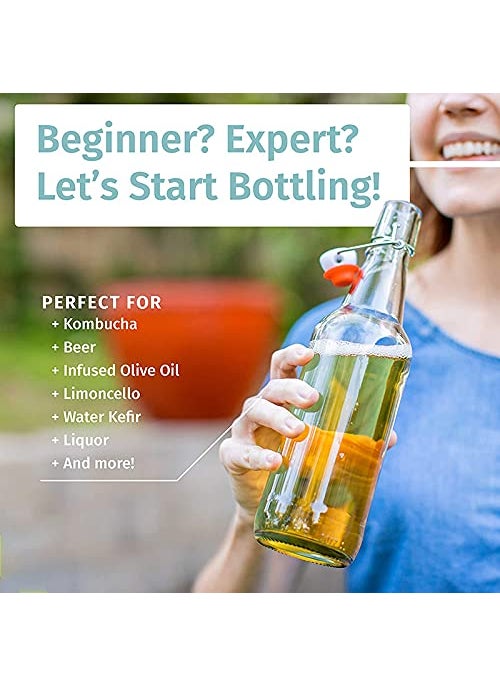 foresta Stylish Transparent Glass Bottle with Swing Top Cap - 1Ltr - Set of 2 - Water Bottle (2)
