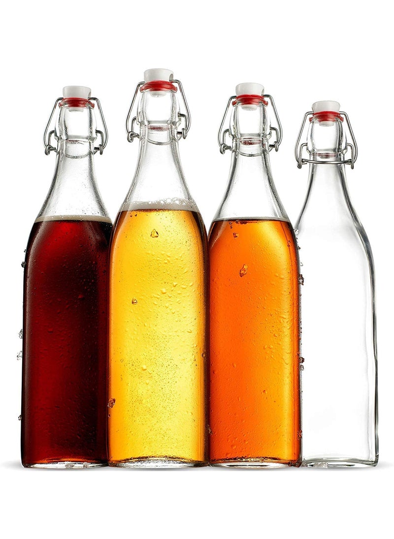 foresta Stylish Transparent Glass Bottle with Swing Top Cap - 1Ltr - Set of 2 - Water Bottle (2)