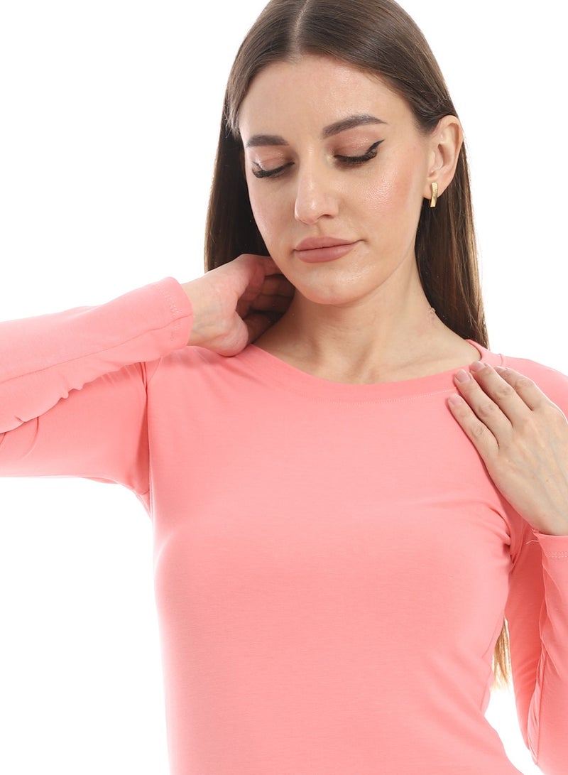 Andora Round Neck Slip On Coral Pink Basic Top_Pink - Image 4