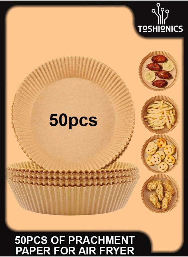 Toshionics 50PCS Of Non Stick Parchment Round Disposable Air Fryer Liner Food Grade Paper Baking Plates Heat Resistant For Kitchen Cooking Roasting Microwave Oven Frying Pan 6.3inch  - Image 1