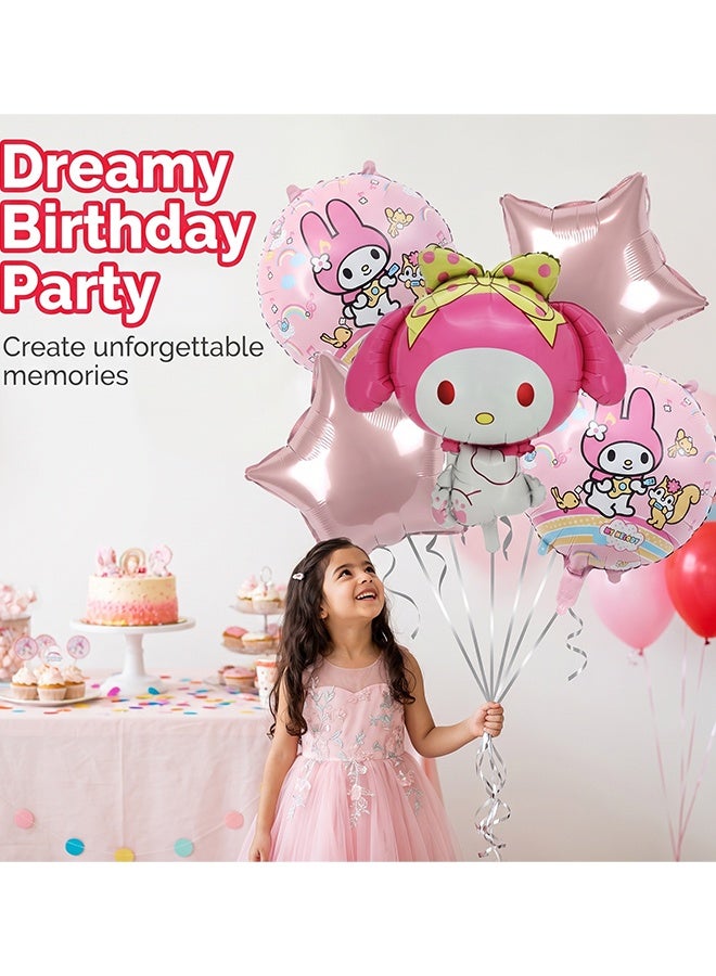 Sanrio 5Pcs My Melody Foil Balloon Set, Cute Pink Cartoon Character Aluminum Film Balloons With Round Star Shaped Balloons, Themed Party Decor for Girls Birthday Baby Shower Room Layout - Image 4