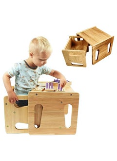 HEXAR Montessori Weaning Table and Chair Set 2 Pcs Real Hardwood Desk for Toddler Reading Snack Time Playroom Activity Cube Step Stool 1-4 Year Old Kids Montessori Furniture (SOLID WOOD – 2 PCS)